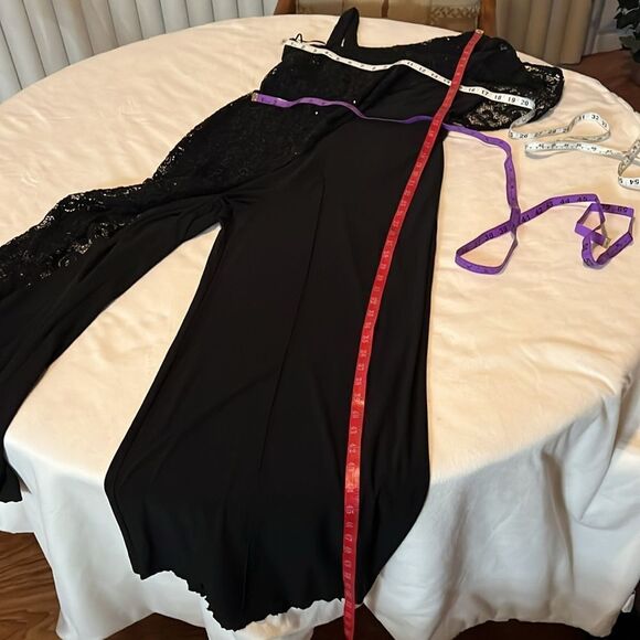 R&M Richards Jumpsuit Sz 6 One Shoulder Black Cocktail Sequins Lace Sleeveless - Picture 12 of 14